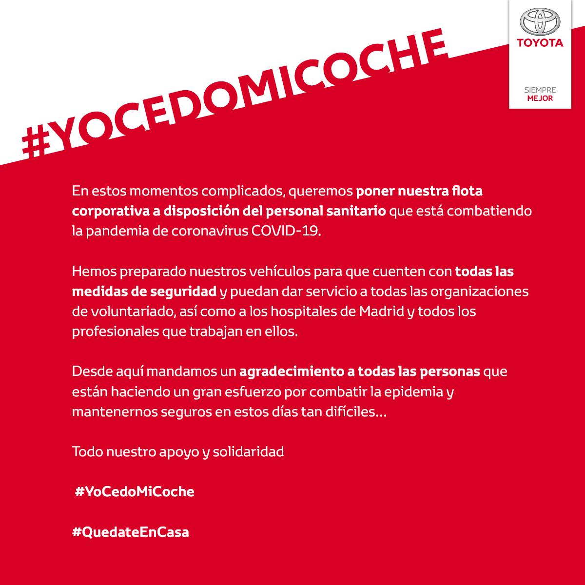 Toyota España se une a #YoCedoMiCoche